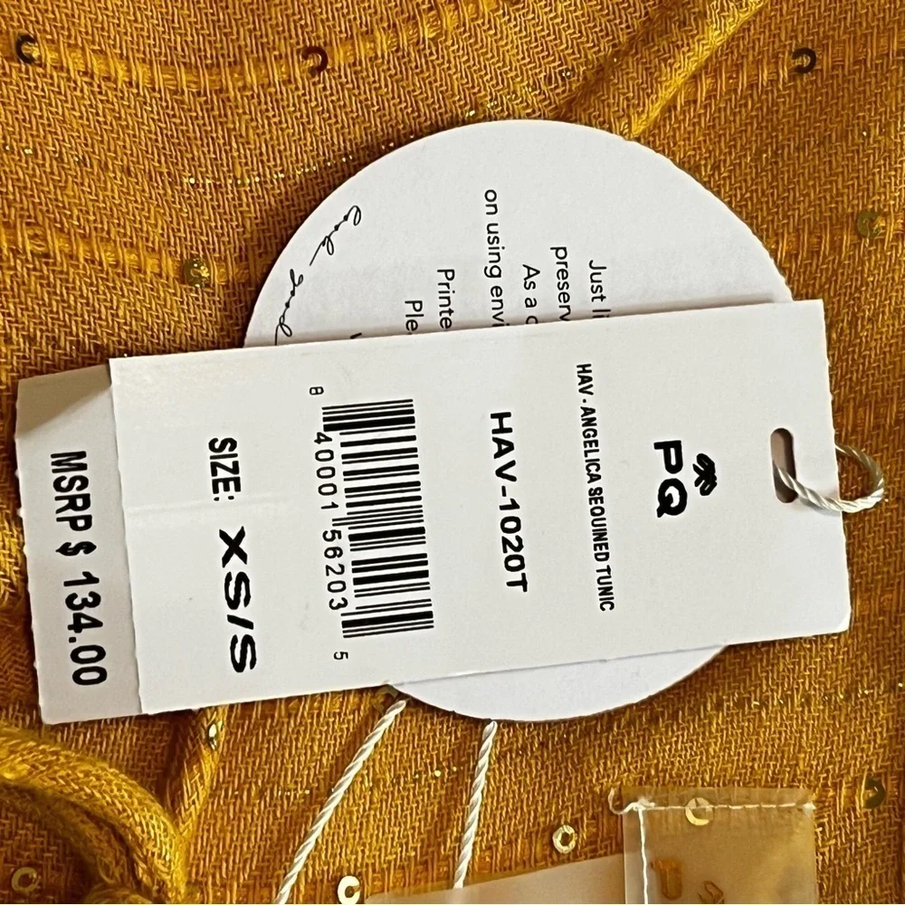 NWT PilyQ Haven Angelica Sequin Tunic XS/S Mustard Yellow Ruffled Swim Coverup